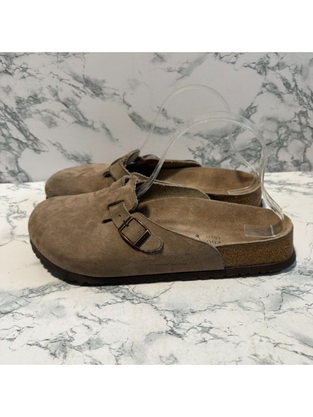 Birkenstock Tatami Women 9N Boston Clog Shoe Comfort Slip On Beige Suede Buckle - Picture 3 of 5